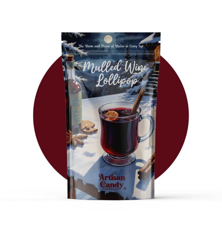 El yapımı Mulled Wine Lollipop® ( Sıcak Şarap Lolipop ® ) – sıcak şarap keyfini pratik ve lezzetli bir dokunuşla yaşatan, baharat ve aromalarla dolu özel bir kış lezzeti.